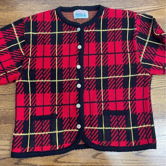 Tally Ho Women's Vintage Sweater Red/Black Plaid Size Large - Picture 2 of 10